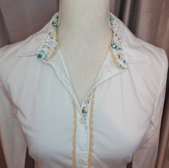 Joe Browns white long sleeve shirt UK 8 Paisley collar & sleeve trim - Picture 3 of 10